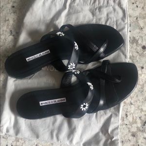 Manolo Blahnik Susanna Flat Leather Sandals